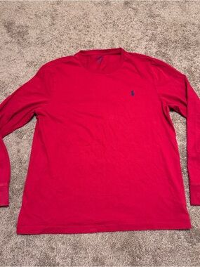 Polo Ralph Lauren Shirt Mens Large Red Slim Fit Long Sleeve Pony Logo